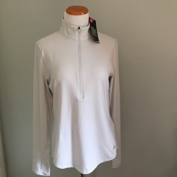 NEW Under Armour Fitted Golf Pullover in Striped Cream - Picture 7 of 7